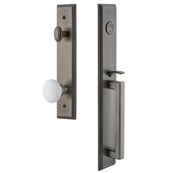 Grandeur CARDGRHYD_ESET_234 Carre Solid Brass Rose Keyed Entry Single Cylinder Full Plate "D" Grip Handleset with Hyde Park