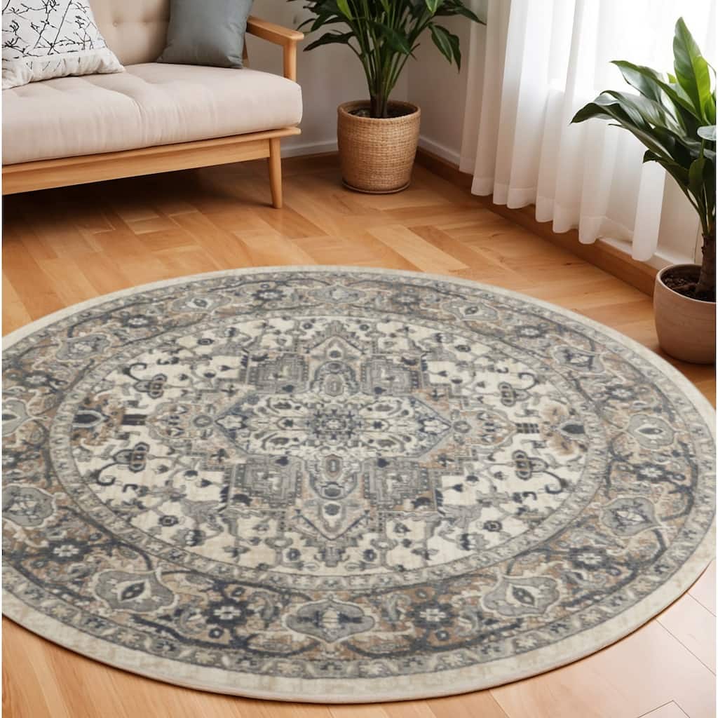 Mebus Power Loomed Distressed Geometric Traditional Durable Area Rug By HomeRoots - 120' X '120' X '0.32