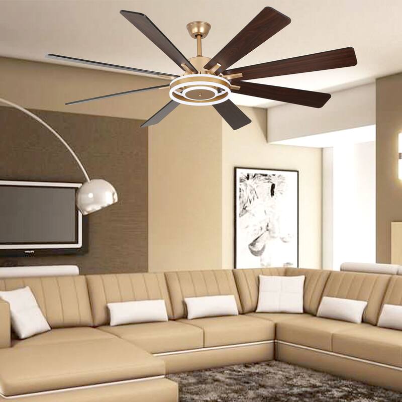 CurveCurio 72" Large Ceiling Fan w/ LED Lights, Wood Blades Ceiling Fan Quiet DC Motor w Remote for Lagre Rooms
