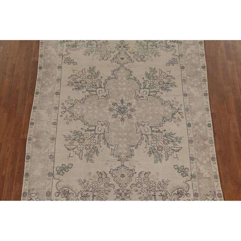Distressed Tabriz Persian Vintage Rug Handmade Wool Carpet - 6'2"x 9'4"
