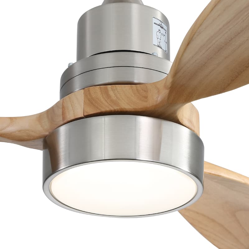 52" Farmhouse Style Wood Walnut Ceiling Fan With Lights and Remote Control, Dimmable LED Optional