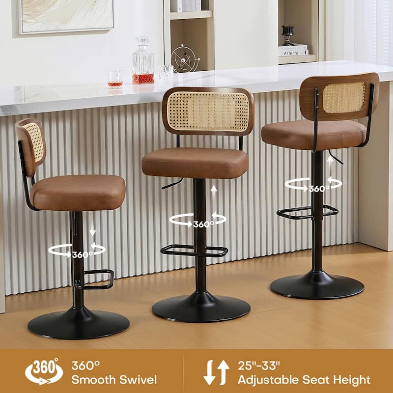 Adjustable Height Swivel Bar Stools with Back and Footrest - 17.7"W x 15.75"D x 35"-42.9"H