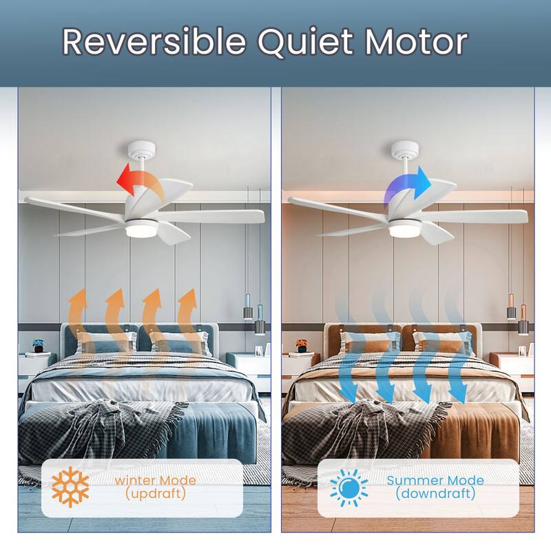 52 Inch Wood Blades Ceiling Fan with Light,3 CCT LED,Remote and APP Control-Farmhouse, Modern, Contemporary - 52 inches