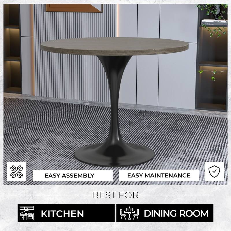 LeisureMod Verve 36" Round Dining Table with MDF Wood TableTop and Black Steel Base for Kitchen & Dining Room