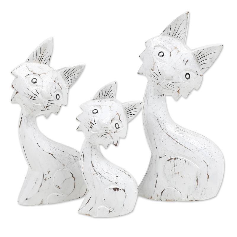 Novica Handmade Feline Glances Wood Statuettes (Set Of 3)