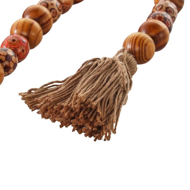 Red or Brown Wood Handmade Long Beaded Garland with Tassel with Bohemian Patterns