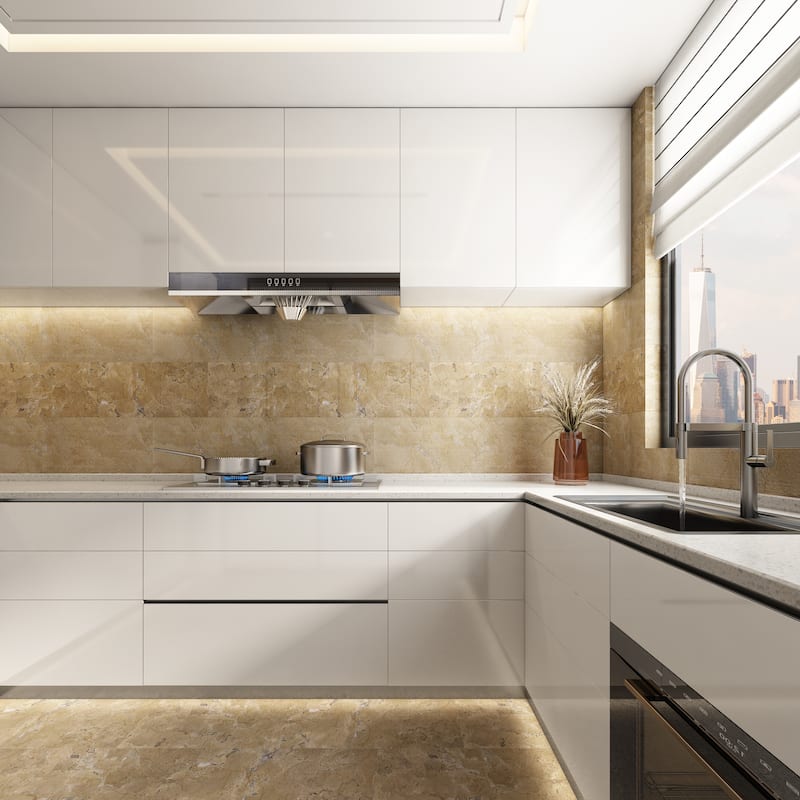 Roomfitters Natural Marble Tile, FS Textured 3D Fluted Stone for Wall, Genuine Marble, 4-Piece Box, Gold Yellow Beige