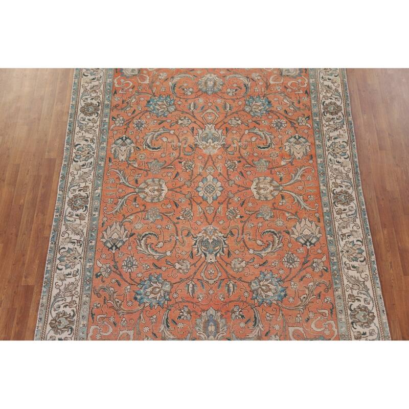 Hand Knotted Oriental 100% Wool Carpet Traditional All-Over Oranges & Rust Tabriz Area Rug - 10' 11'' X 7' 1''