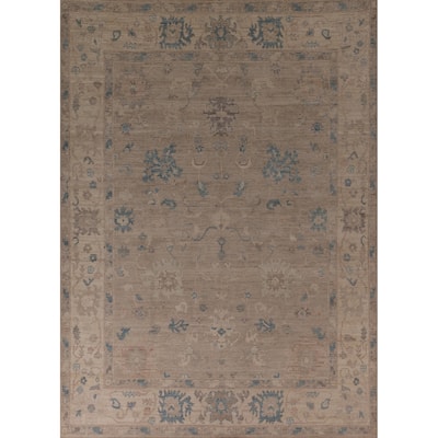 Vegetable Dye Oushak Area Rug Hand-Knotted Beige Floral Wool Carpet - 8'2" x 10'0"