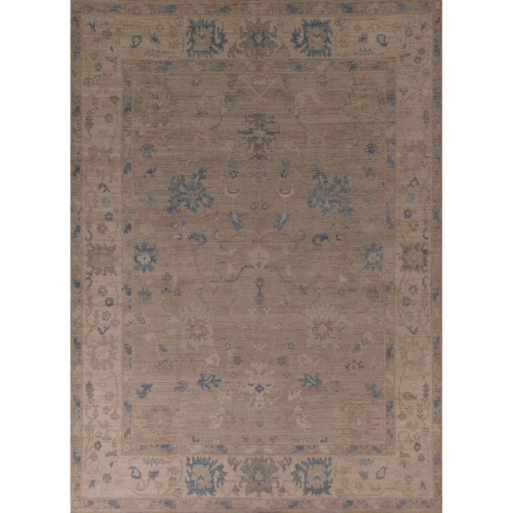 Vegetable Dye Oushak Area Rug Hand-Knotted Beige Floral Wool Carpet - 8'2" x 10'0"