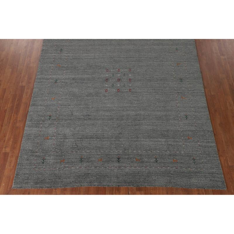 Gray & Green Gabbeh Oriental Area Rug Hand-Knotted Wool Carpet - 7'9"x 9'10"