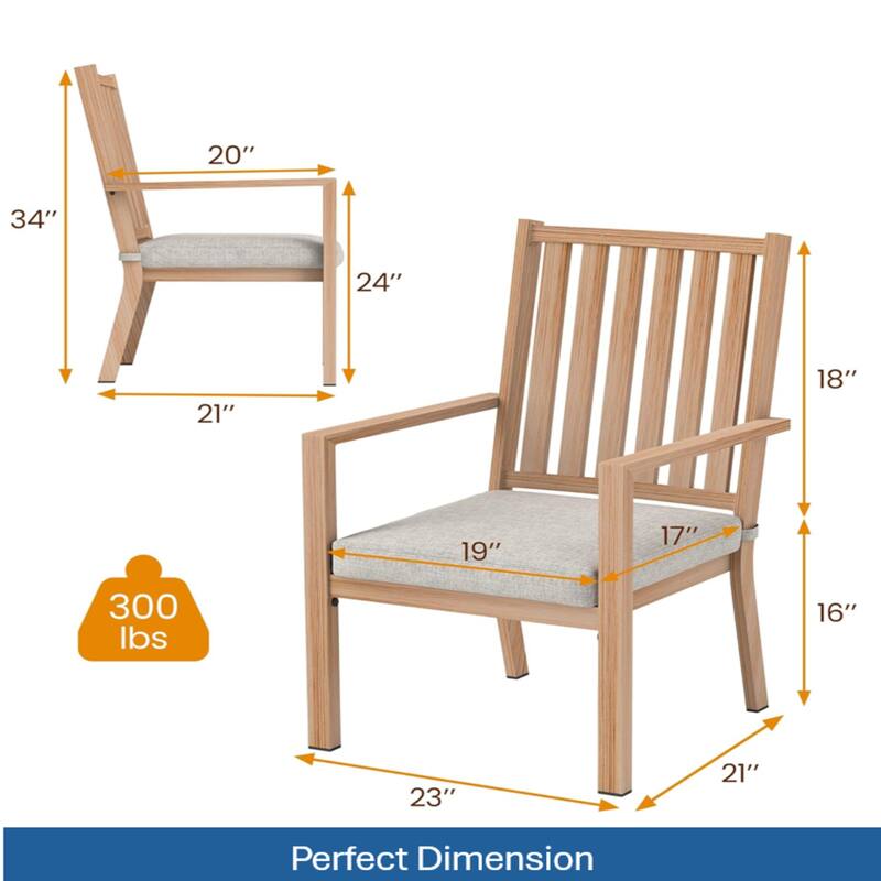 Set of 2 23" Aluminum Patio Dining Chairs Gray Cushions and Light Wood Khaki Frame