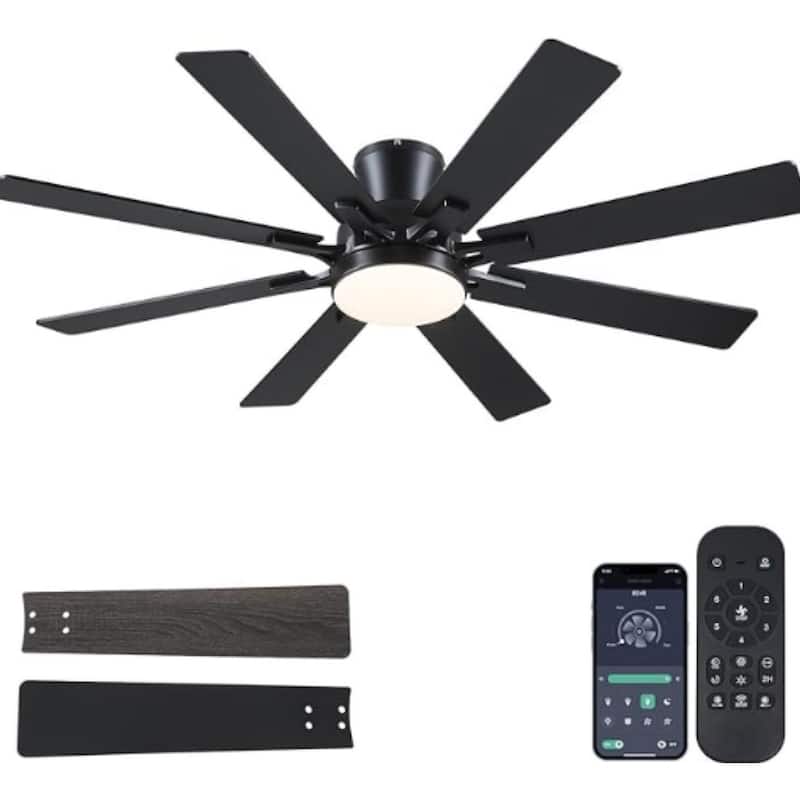 52 Inches Low Profile Ceiling Fan with LED Integrated,Retractable Blades,Remtoe and APP Control,for Bedroom,Living Room - Black