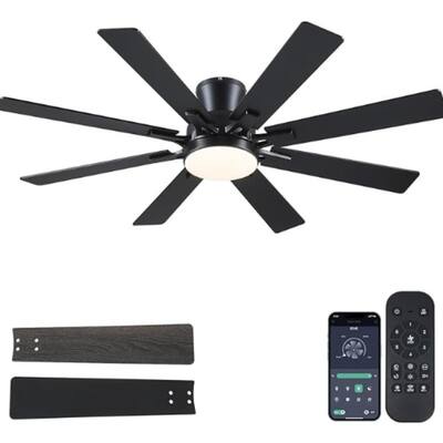 52 Inches Low Profile Ceiling Fan with LED Integrated,Retractable Blades,Remtoe and APP Control,for Bedroom,Living Room