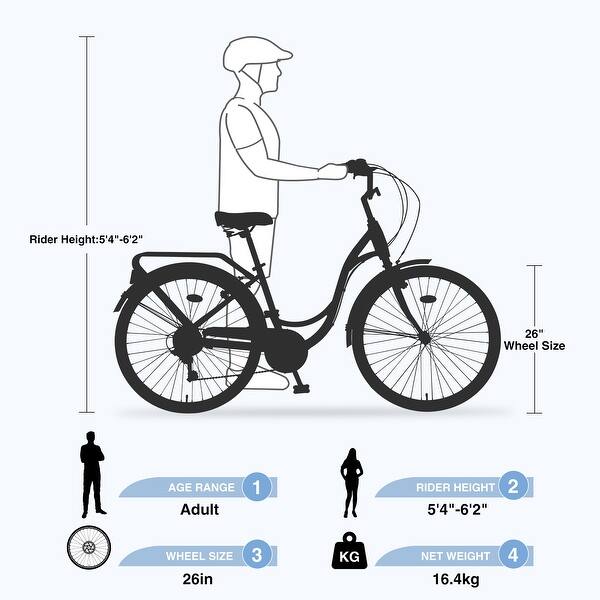 dimension image slide 0 of 2, 7 Speed, Steel Frame, Multiple Colors 26 Inch Ladies Bicycle