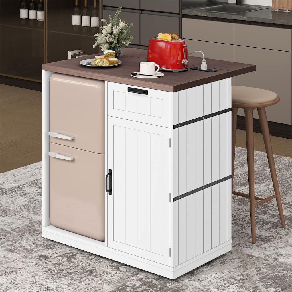 Coffee Bar Cabinet With Drop Leaf & Mini Fridge Space