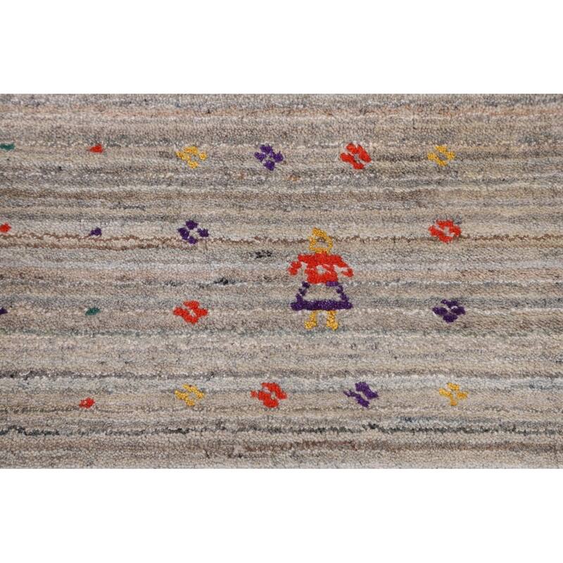 Earth Tone Striped Gabbeh Indian Square Area Rug Handmade Wool Carpet - 8'0" X 7'10"