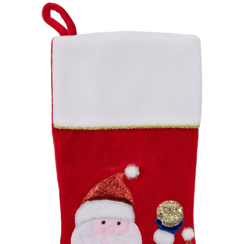 20.5" Red and White Glittered Santa Claus and Reindeer Christmas Stocking