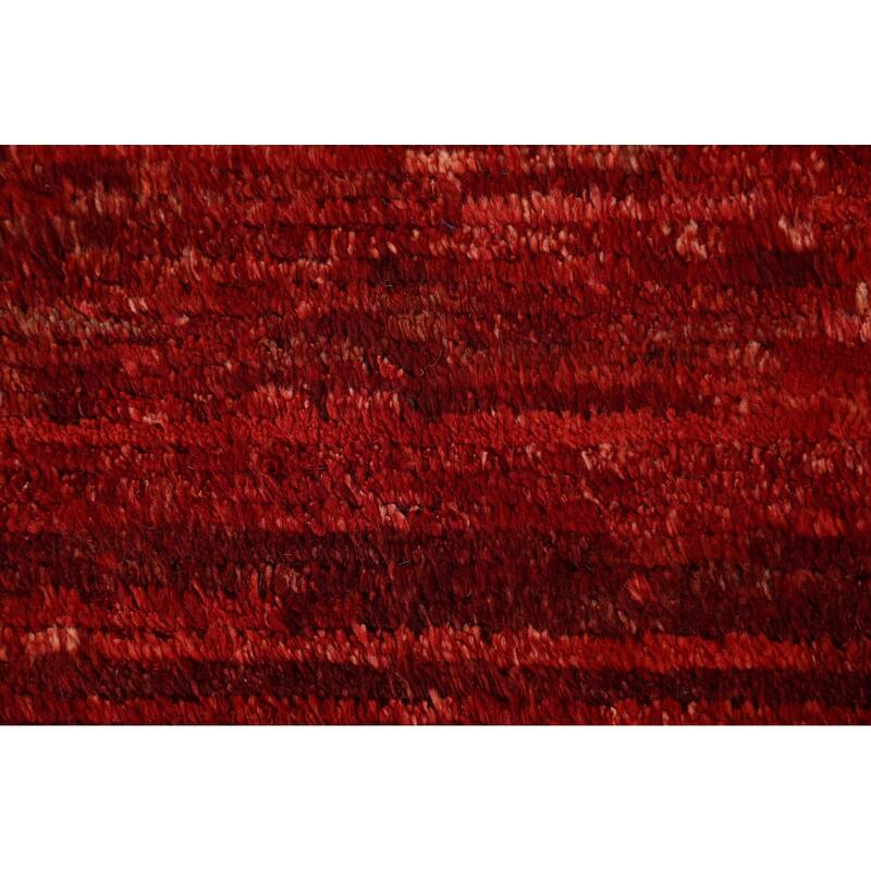 Hand Knotted Oriental 100% Wool Carpet Modern Stripe Red Moroccan Area Rug - 6' 4'' X 5' 2''