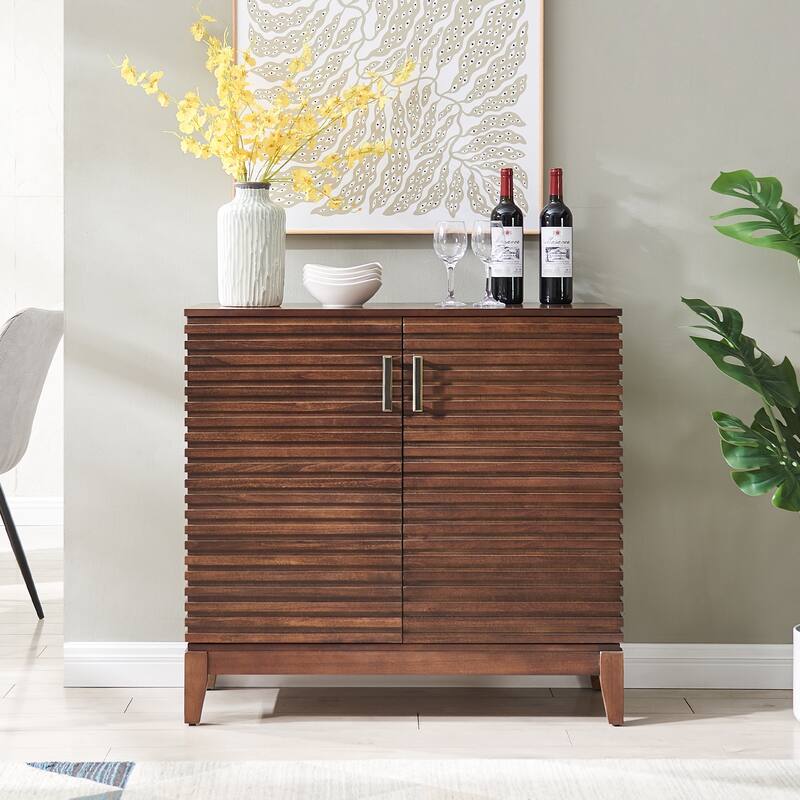 Morden Fort Wood Sideboard Storage Buffet Cabinet with 3D Stripes Doors - Brown