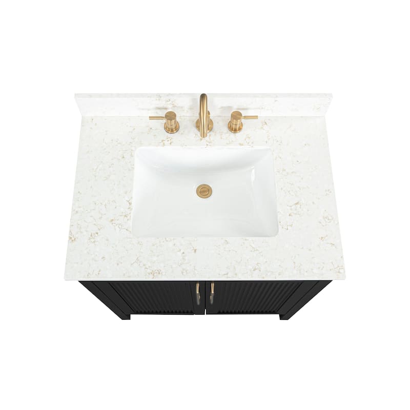 Luka Bathroom Vanity in Black Oak with Alluring Quartz Top