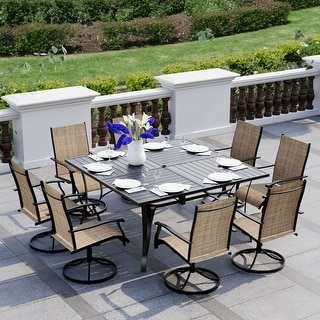Patio Dining Set, Outdoor Dining Table and Chairs Set with Textilene Chairs, Adjustable Umbrella Hole for Garden, Backyard
