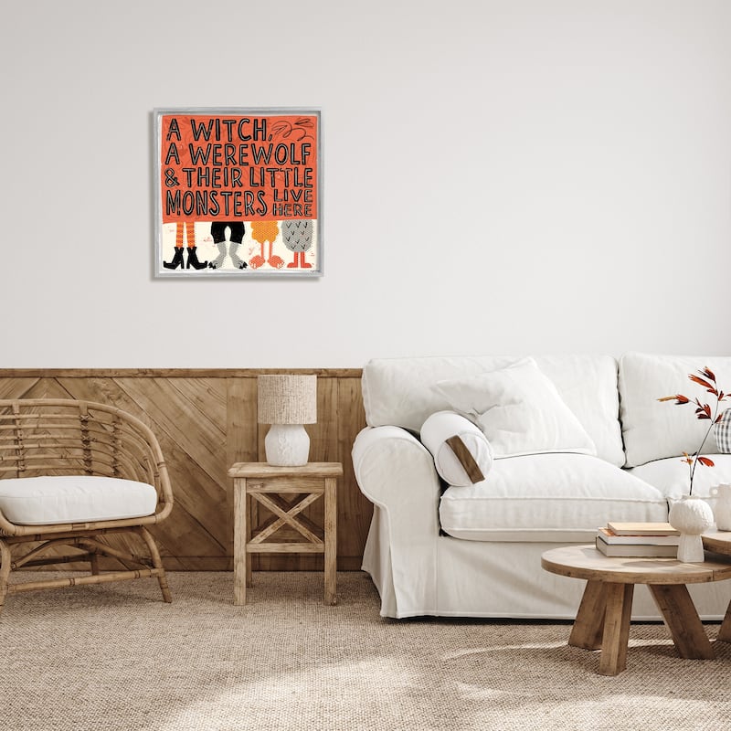 Stupell Witch Werewolf Little Monsters Live Here Halloween Family Framed Wall Art - Black