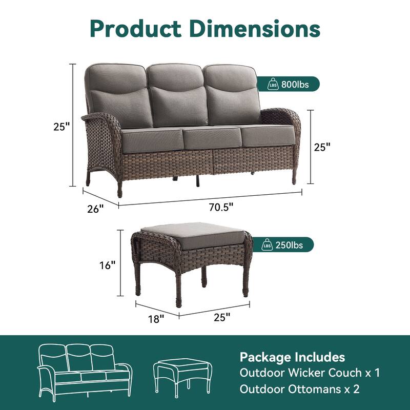 Pocassy Outdoor Sofa Swivel Chair and Ottman with Fire Pit Table