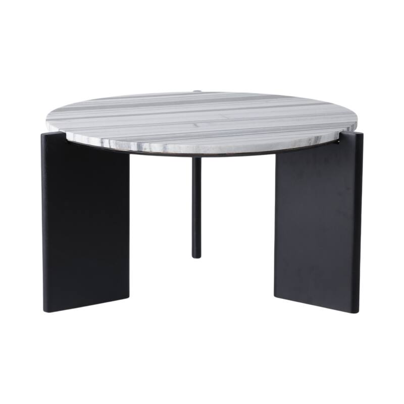 Marble Coffee Table Modern Round Home Decor Styling - 17" Black/White - 32" x 32" x 17"