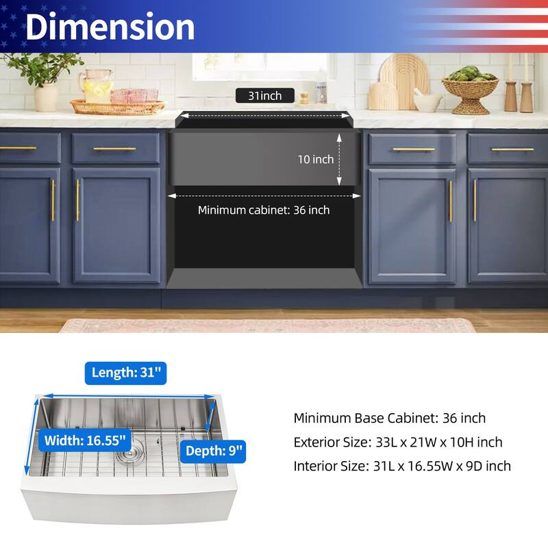 Farmhouse Apron Single Bowl Stainless Steel Kitchen Sink - 33*21
