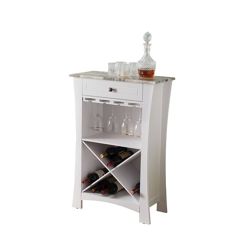 Bar Cabinet Wine Storage With Glass Holders & Drawer, White