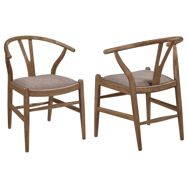 2pc Set Mid-Century Modern Rounded Backs Padded Seat Cushions Rich Walnut