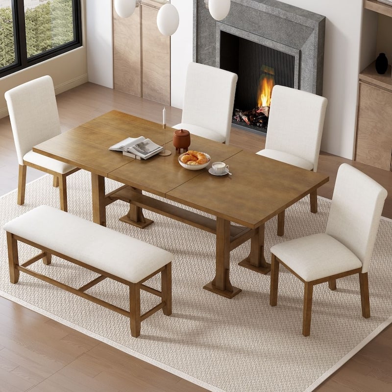 6-Piece Extendable Dining Table Set for Dining Room - Dark Brown