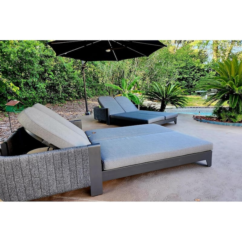 PURPLE LEAF Aluminum Adjustable Chaise Lounge with Cushion, Set of 2, for Poolside Sunbathing, Shale Color