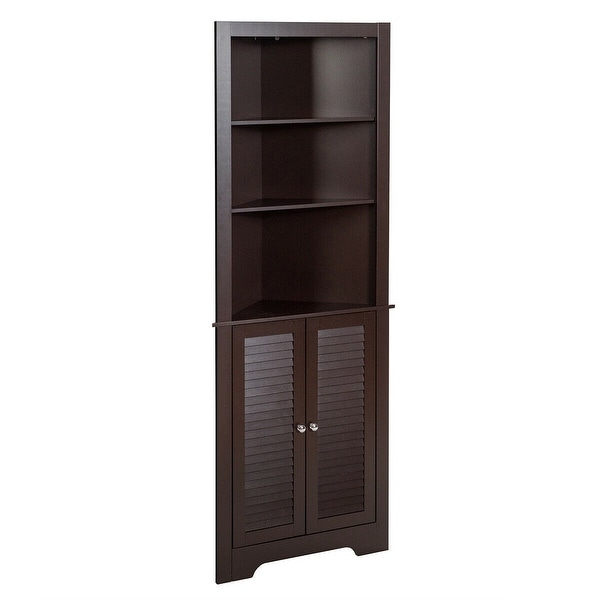 Free Standing Tall Bathroom Corner Storage Cabinet with 3 Shelves-Brown - Pictured