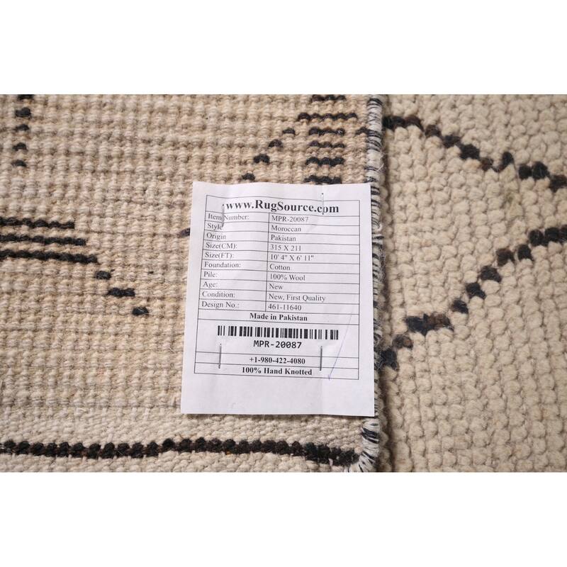 Ivory Moroccan Area Rug Handmade Abstract Wool Carpet - 6'11"x 10'4"
