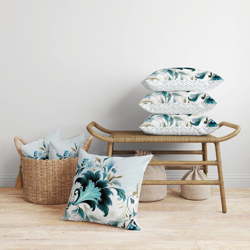 Damask Hue Faux Suede Reversible Throw Pillow Turquoise and Beige