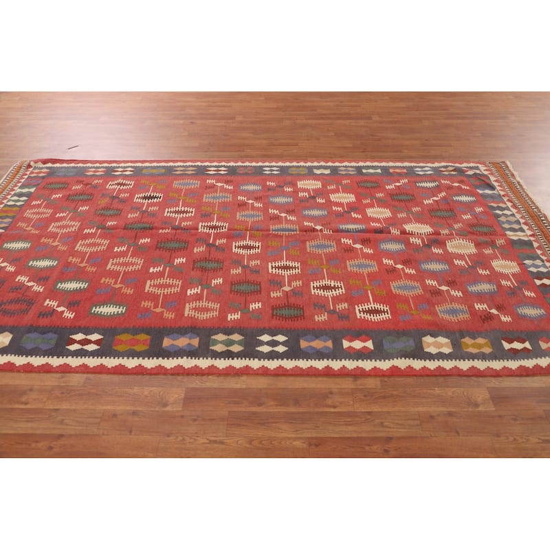 Kilim Qashqai Persian Vintage Rug Flatweave Hallway Wool Carpet - 4'11"x 9'7"