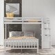 preview thumbnail 2 of 6, Twin Over Full Bunk Bed, Wood L-Shaped Bunk Beds with Storage Stairs,Bunk Bed Frame with Guardrails and Ladder,White