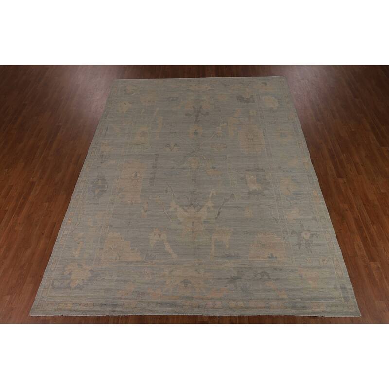 Floral Oushak Turkish Area Rug Hand-Knotted Wool Carpet - 9'2"x 11'8"