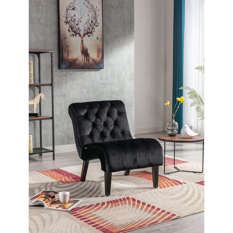 Velvet Upholstered Leisure Chair For Living Room With Wood Legs