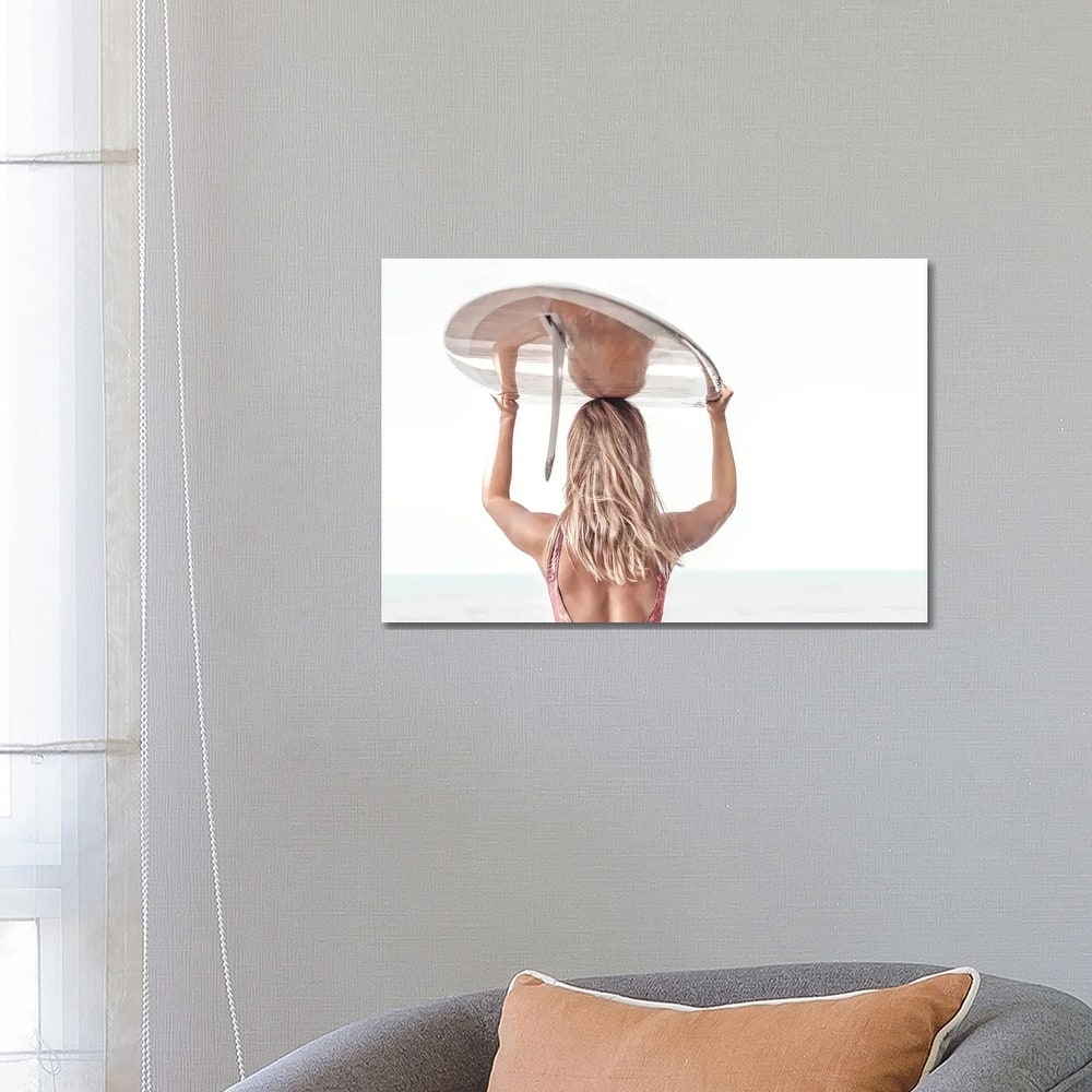 iCanvas "Blond Girl Carrying Surfboard" by Tiny Treasure Prints Canvas Print