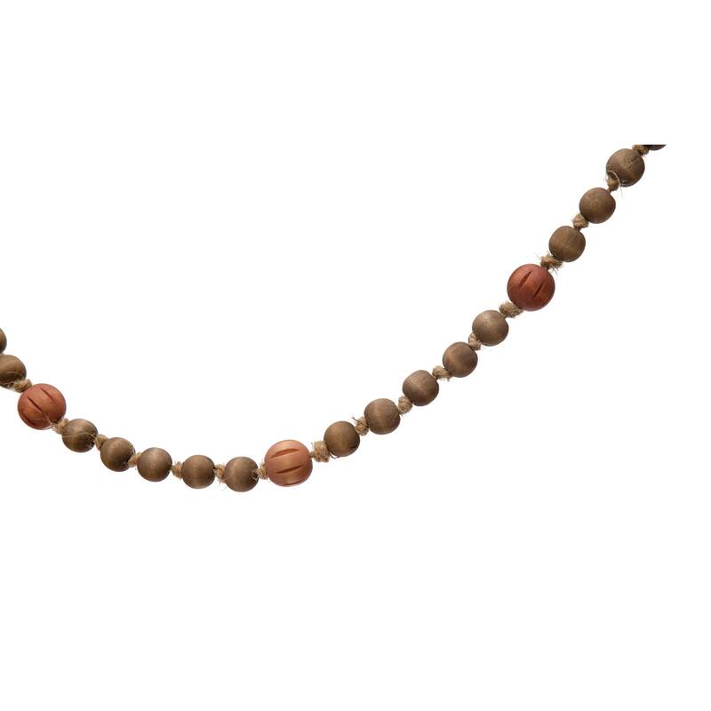 Paulownia Wood Bead Garland with Jingle Bells and Jute Tassels