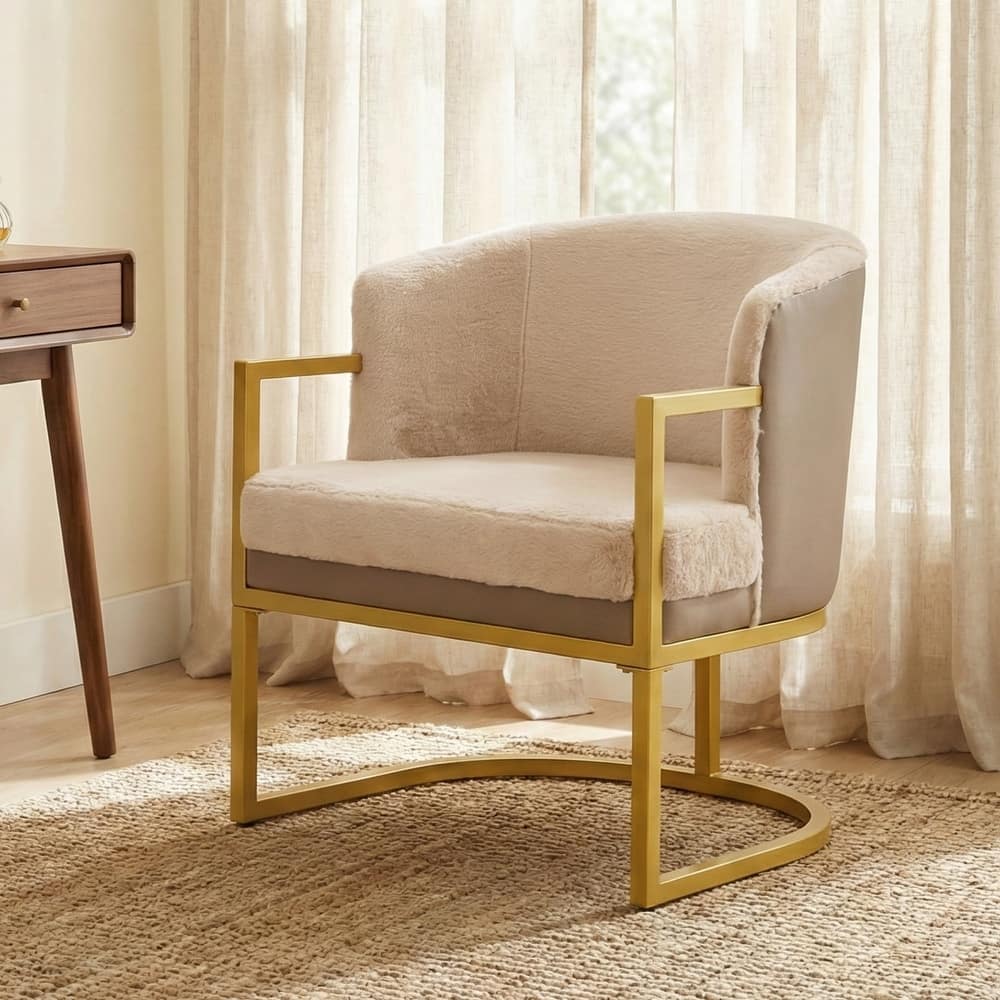 Modern Accent Chair Cozy Armchair Upholstered Reading Chair with Gold Metal Frame Living Room, Bedroom, or Office