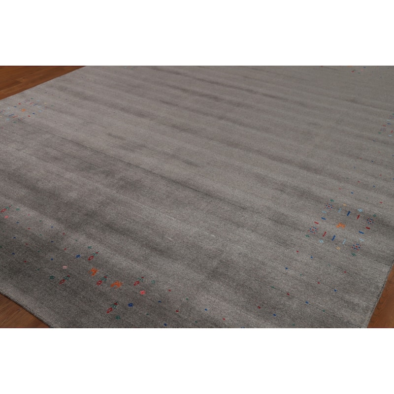 Gray Gabbeh Indian Area Rug Hand-Knotted Tribal Wool Carpet - 8'3" x 10'1"