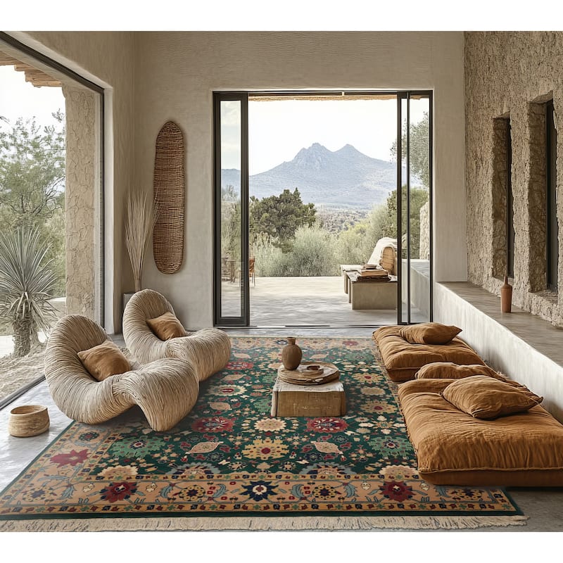 8x10 Hand Knotted New Zewland Wool Green Oushak Crafts Plush Pile Rug - 8' x 10'