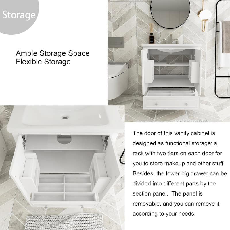 34.8" Tall Solid Wood with MDF 2-Door Freestanding in White with Basin - 30" x 18"