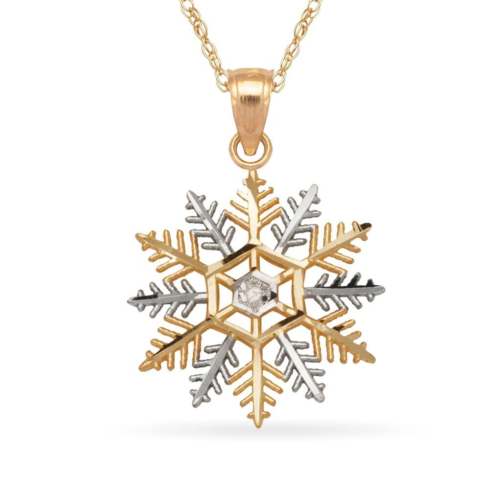 Curata 10k Yellow Gold and Rhodium 18" 25x16mm Snowflake Pendant Necklace Necklace