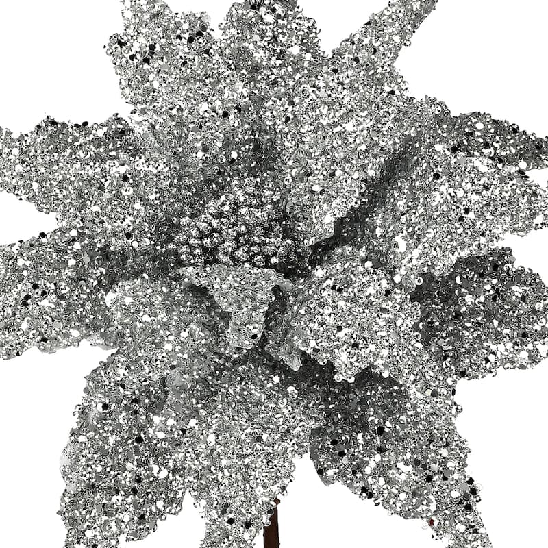 22" Sequin Glitter Poinsettia Stem