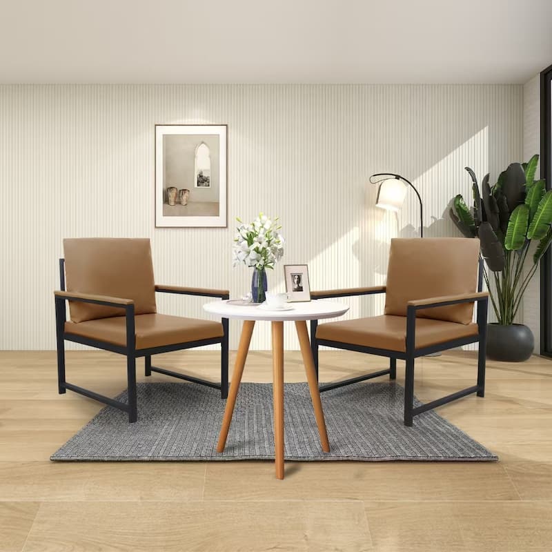 Metal Accent Arm Chair with PU Leather Padded for Living Room